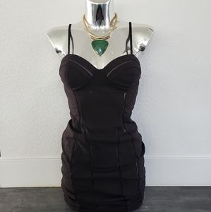 Black Bustier Entry Mesh Detailed Midi